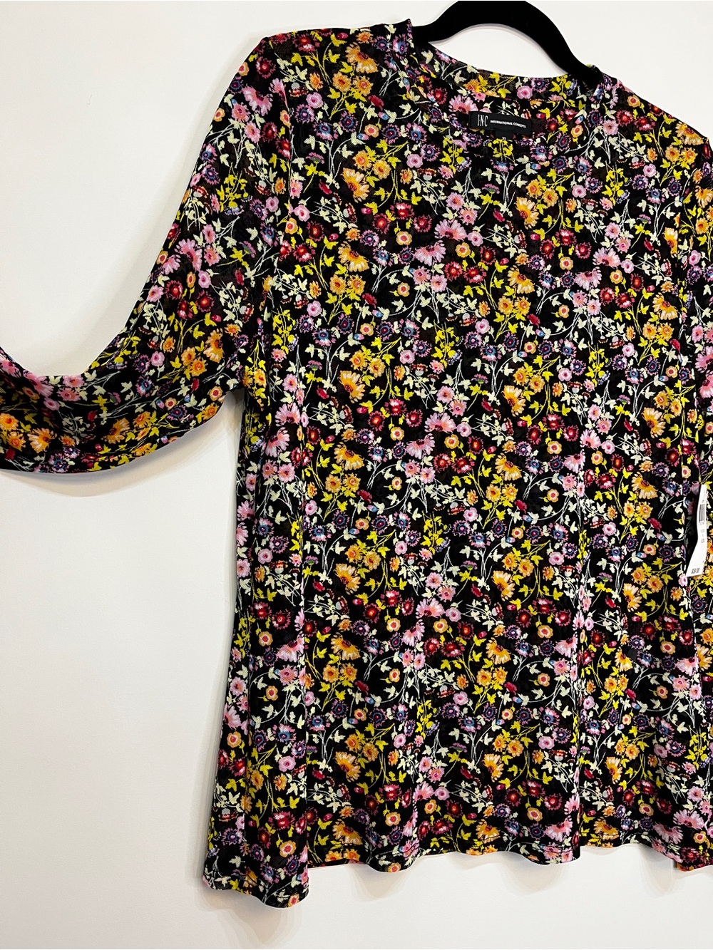 Floral Long-Sleeve Top - Black w Yellow & Pink Flowers - Picture 6 of 8